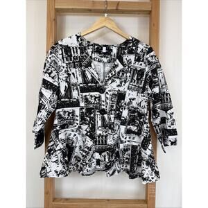 NWT Donna White Black White 3/4 Sleeve Button Up Short Jacket #1420 Size XL